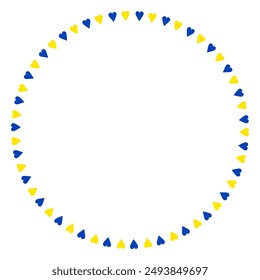 Empty round frame consists of small blue and yellow hearts, isolated on a transparent background. Ukrainian frame for Independence day of Ukraine. Place for text. Vector illustration