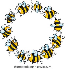 Empty round frame with funny bees
