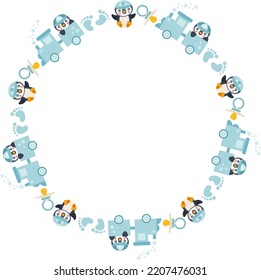 Empty round frame penguin baby boy