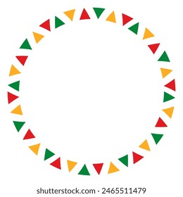 Empty round frame with red, green and yellow triangles isolated on transparent background. Abstract Juneteenth frame. Freedom Day border. Black History Month. Place for text. Vector