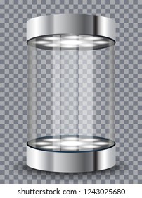 Empty round glass showcase