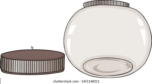 Empty round glass transparent jar open
