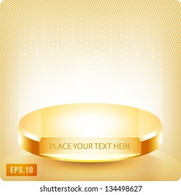 Empty round golden helf for exhibition. Backlit.3d.Eps10.