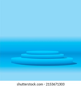 
Empty round pedestal. blue circle awarded podium winner for outstanding luxury product advertising display on sky blue gradient lighting background