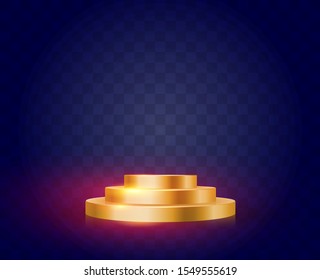 Empty round pedestal or platform for display, for design. Realistic 3D podium on transparent background. Vector illustration.