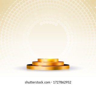 Empty round pedestal or platform for display, for design. Realistic 3D podium on white background. Vector illustration.