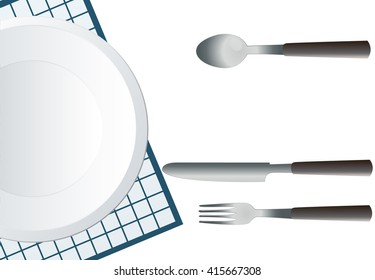  Empty Round Plate with Fork and Knife illustration vector 