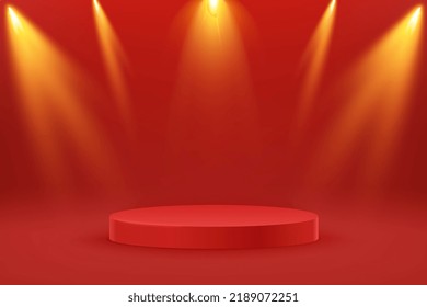 Empty round podium with spotlight. Award ceremony concept.Abstract scene with lights. Mockup scene. Geometry shape platform