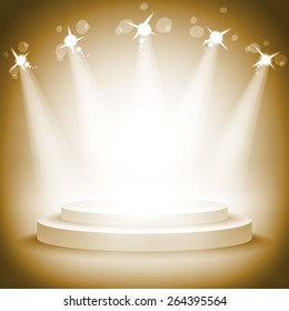 Empty round shelf gold for exhibition. Backlit. 3d. Eps10. Other podiums in the portfolio.