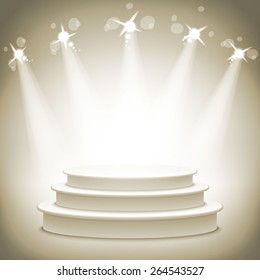 Empty round shelf gold for exhibition. Backlit. 3d. Eps10.