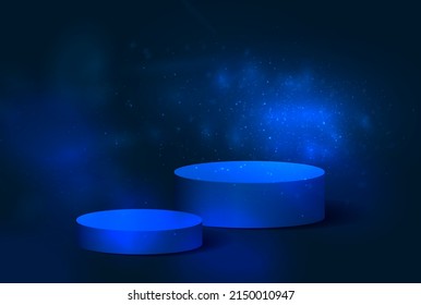 Leere runde Präsentation für die Präsentation kosmetischer Mittel. Kaltfarbe und Frostbokeh. Zylinderform auf abstraktem Hintergrund. Vektorgrafik.