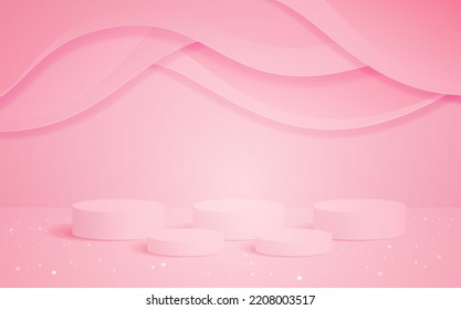 Muestra redonda vacía para la presentación de productos cosméticos. Forma del cilindro sobre fondo abstracto. Color positivo brillante. Vector.