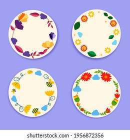 Esvazie A Coleção De Molduras Redondas Ou Florais No Fundo Violeta.