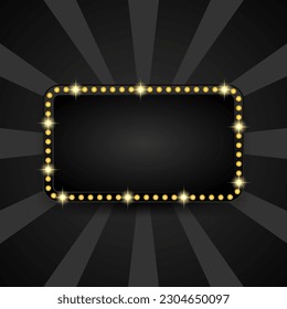 Empty round square banner with lamp and black background