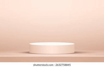 empty round stage podium on cream or beige color studio room copy space design background