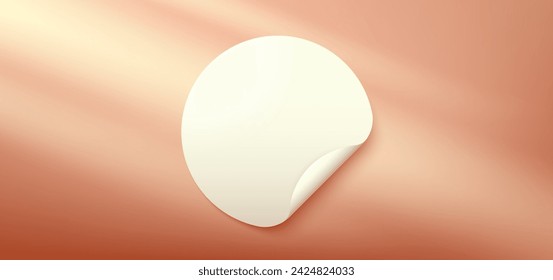 Fondo de pegatina redondo vacío. Etiqueta blanca, pegatina redonda de papel con esquina de pelado. Símbolo de etiqueta adhesiva circular. Moqueta de pegatina adhesiva de papel redondo realista con maíz curvo. Ilustración de vector