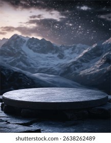 Empty Round Table for Mockup with Tea Garden Background - Top View Round Wooden Table with Dreamy Tea Landscape - Wood Table Focus with Nature Tea Fields in Soft Blur