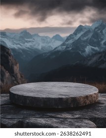 Empty Round Table for Mockup with Tea Garden Background - Top View Round Wooden Table with Dreamy Tea Landscape - Wood Table Focus with Nature Tea Fields in Soft Blur
