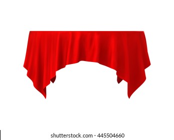 Empty round table with red tablecloth