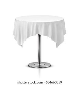 Empty Round Table with Tablecloth Isolated on White Background