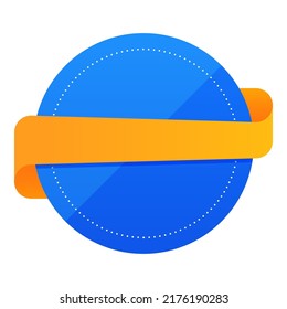 Empty Round Tag Or Label With Ribbon In Blue And Chrome Yellow Color.