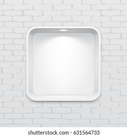 Empty Rounded Niche Shelf Display In The Brick Wall. To Present Your Product. Mock Up. 3D Illustration. Ready For Your Design. Advertising. Vector EPS10