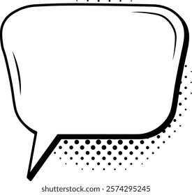 Empty rounded rectangular black and white comic speech bubble featuring halftone dots, inviting creative text for messages, conversations, or playful expressions in various designs