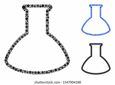 Empty rounded retort composition of round dots in various sizes and shades, based on empty rounded retort icon. Vector round dots are organized into blue mosaic.