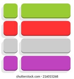 Empty rounded square and rectangle icon with gray long shadow on white background in simple flat style. Set 02 green, red, gray, violet colors button. Vector illustration web design element in 8 eps