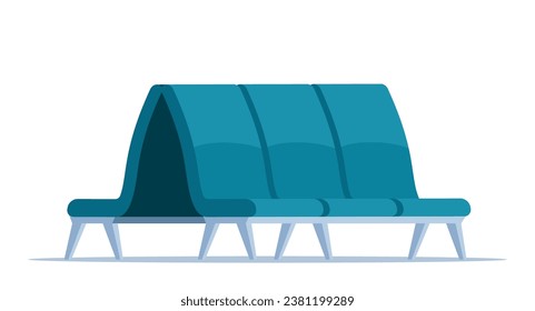 Empty rows of seats, element of airport lounge interior. Terminal waiting room triple seats. Departure lounge chairs. Vector illustration