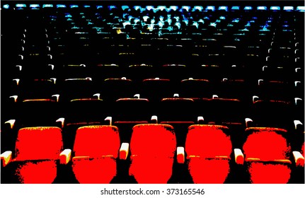 Empty rows of theater or movie seats.