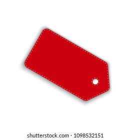 Empty sale tag or sticker. Vector illustration isolated on white background with realistic drop shadow. Copy space high quality. Template for discount and sale stuff. Red color, dashed white stroke. 