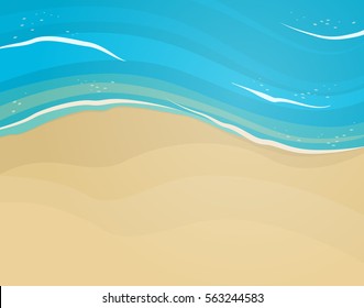 Empty Sand Beach And Blue Wave From Top.Vector Flat Background.