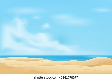 Empty sand beach in summer fresh blue sky background