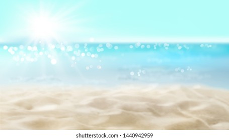 Empty sandy beach. Summer day. Waves on the seashore. Vector illustration.