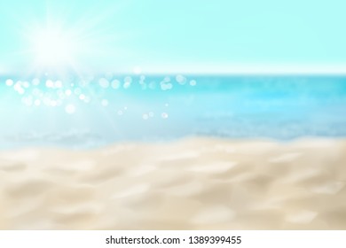 Empty sandy beach. Waves on the seashore. Summer day. Vector illustration.