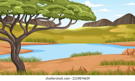 Empty savanna forest landscape illustration