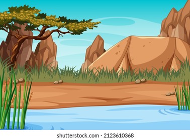 Empty savanna forest landscape illustration