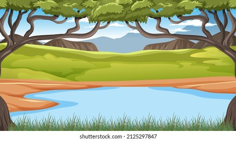 Empty savanna forest landscape illustration