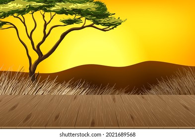 Empty savannah forest landscape scene with blur background illustration