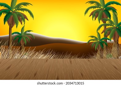 Escena del paisaje forestal de la sabana vacía con ilustración de fondo borrosa