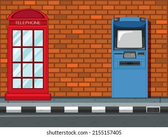 Empty scene with ATM on street in the city illustration