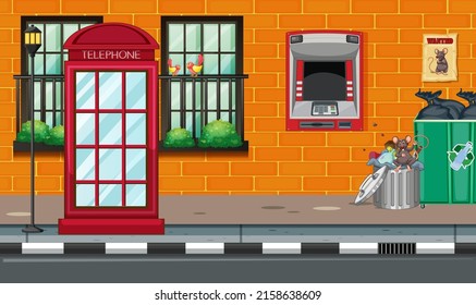 Empty scene with ATM on street in the city illustration