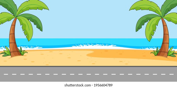 Empty scene with beach landscape and long street illustration