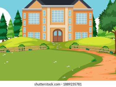 Empty scene with a big house in the nature illustration