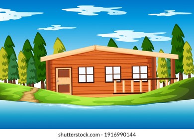 Empty scene with a big house in the nature illustration