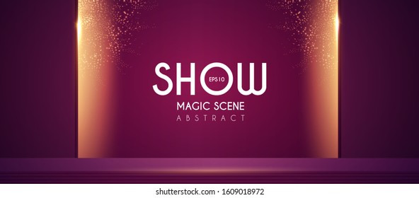 Empty scene with golden light. Showcase and fashion design.