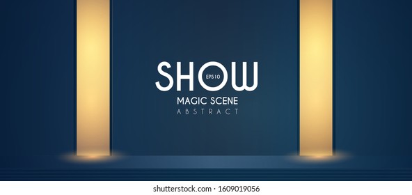 Empty scene with golden light. Showcase and fashion design.