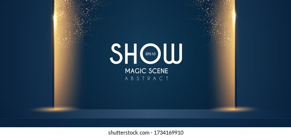 Escena vacía con luz dorada. Mostrador y diseño de moda.