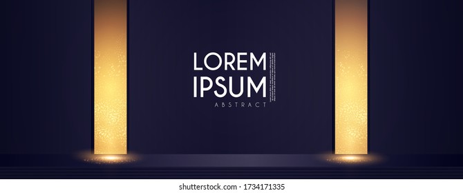 Leere Szene mit goldenem Licht. Showcase und Modedesign.